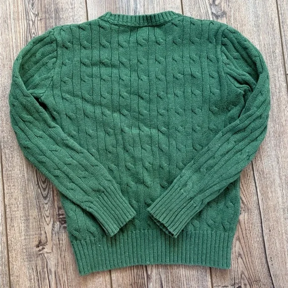 Boys Polo Ralph Lauren Cable Knit Sweater Green Pony Logo Size S (8) Cotton - Picture 3 of 7